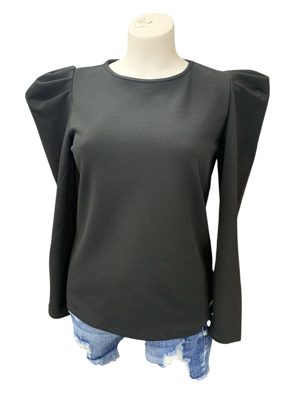 Nine West Black Puff-Shoulder Long Sleeve Top Size S